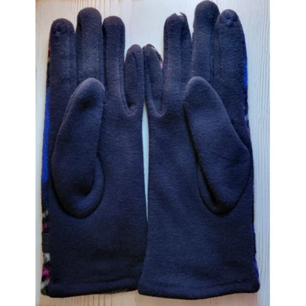 Blue Plaid Gloves Pink Gray Trim Faux leather Touch Screen Friendly Scotland